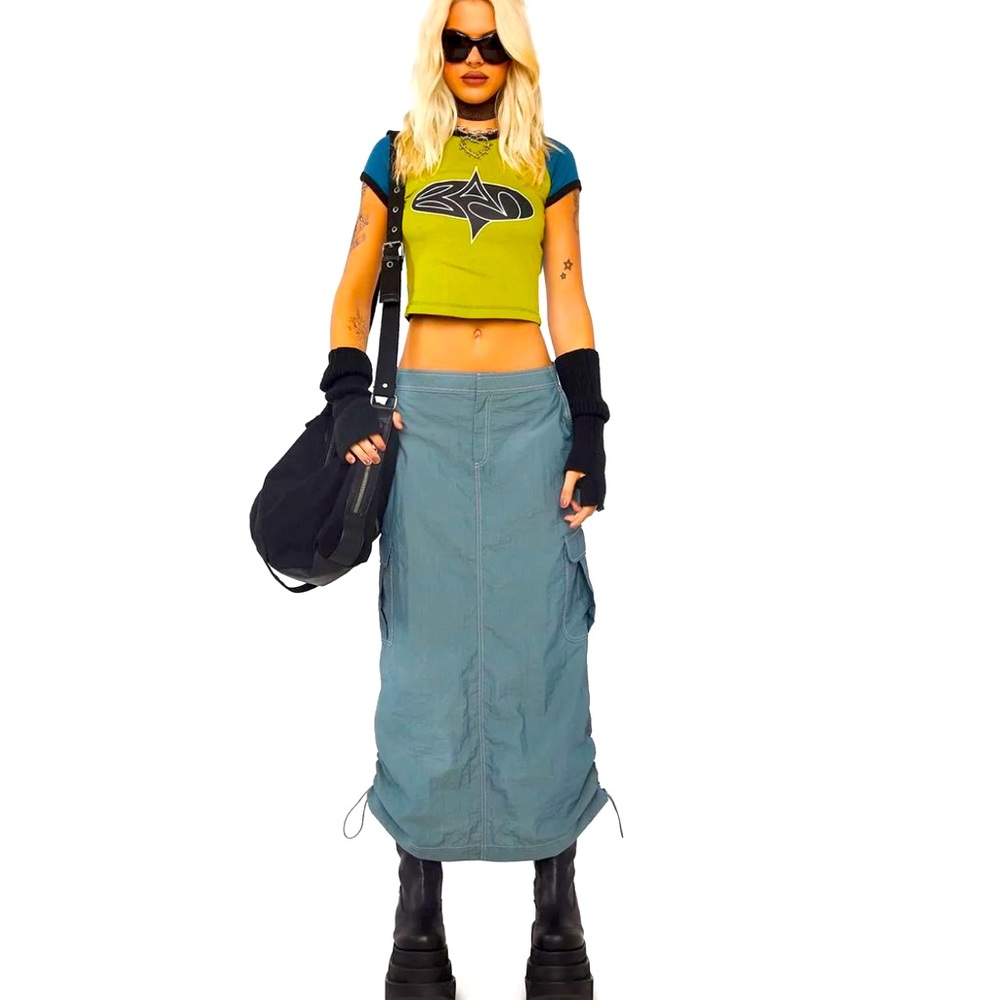 NWT Size Small (UK 8) Basic Pleasure Mode Slate Blue Cargo Skirt